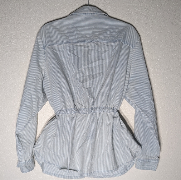 Universal Thread Light Wash Micro Stripe Denim Jean Jacket with Adjustable Waist - Picture 3 of 10